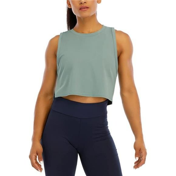Womens Crop Tops Workout Tops Loose Sleeveless - Picture 1 of 6